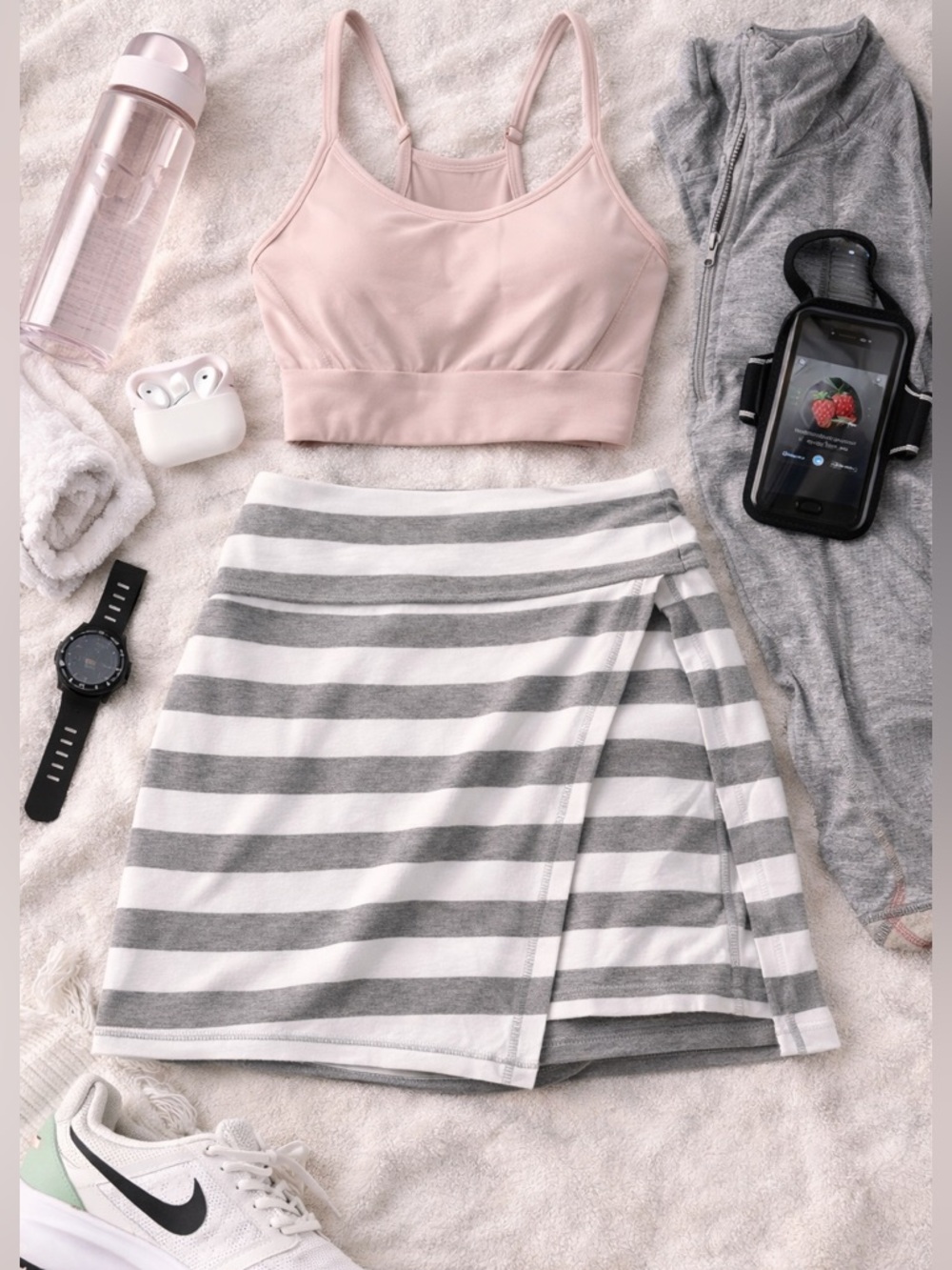Athleta Gray stretch Mini Skirt Asymmetrical micro mini athletic small striped